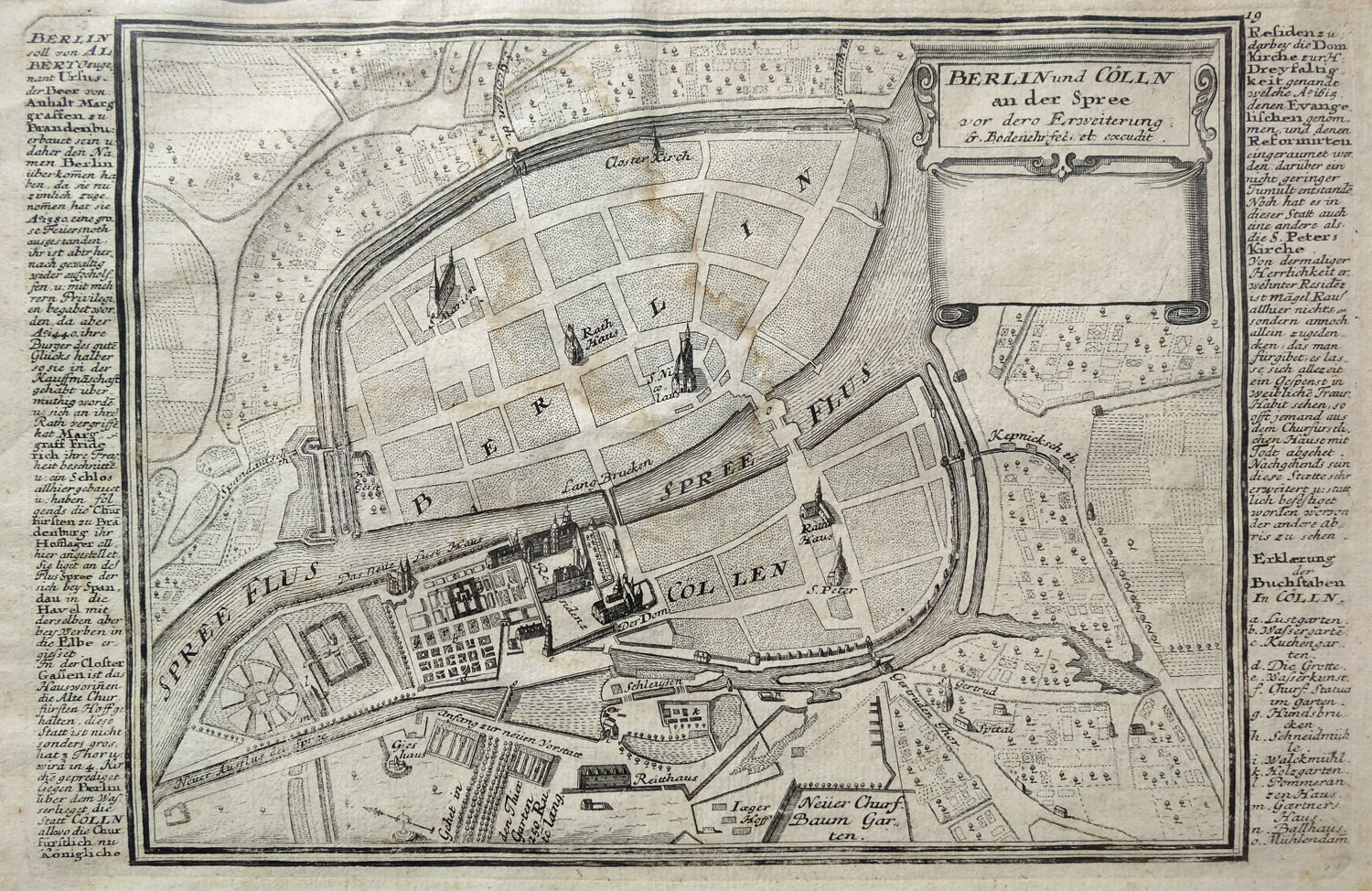 Berlin  city map 1720-27 by Gabriel Bodenehr, minimised copy of the first city map of Berlin by Gregor Memhard 1652 