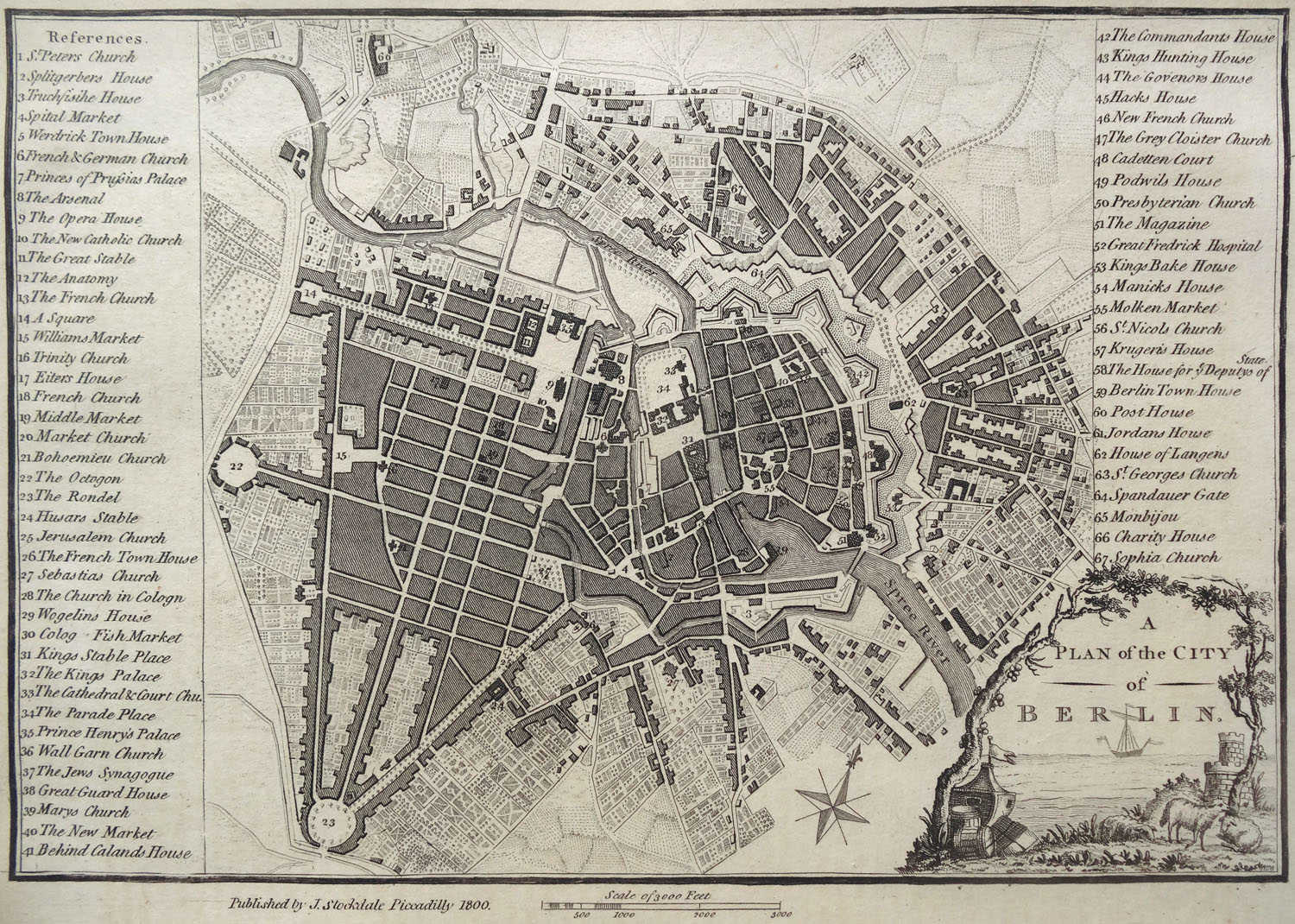 Berlin city map 1748, minimised copy of the Schmettau city map 1748, published in 1800 