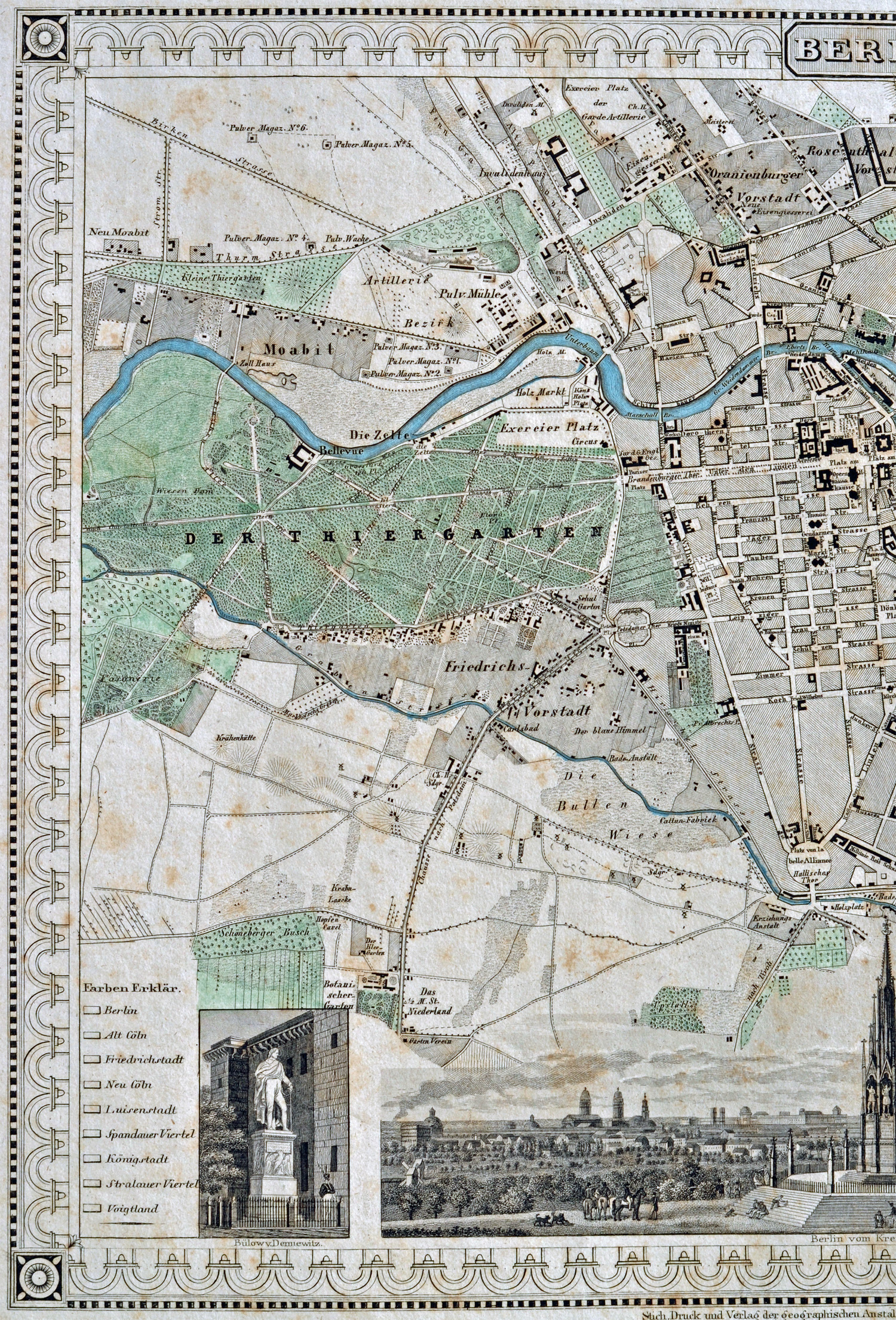 Berlin Stadtplan 1833, 1. Bild, linkes Plandrittel: Wedding, Tiergarten, Wilmersdorf, Schöneberg