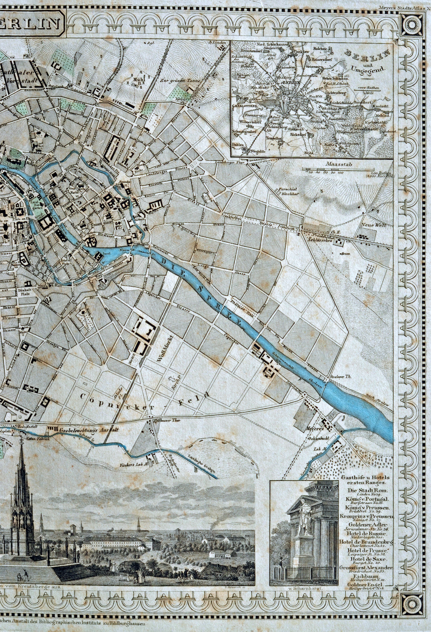 Berlin Stadtplan 1832, 2. Bild, rechte Hälfte: Mitte, Prenzlauer Berg, Weißensee, Friedrichshain, Treptow, Kreuzberg, Neukölln;