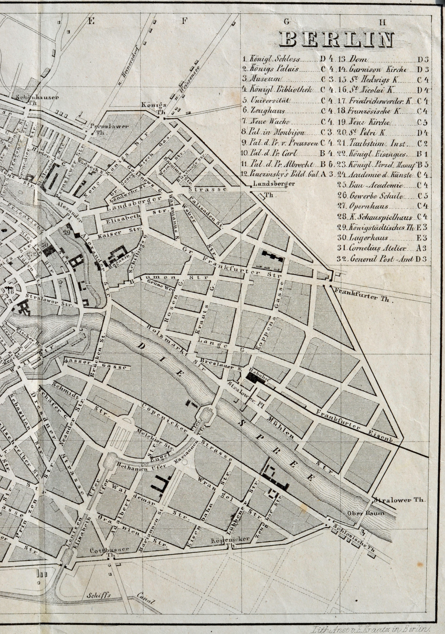 Berlin Droschkenplan 1853, 2. Bild, rechtes Plandrittel: Mitte, Scheunenviertel, Friedrichshain, Luisenstadt