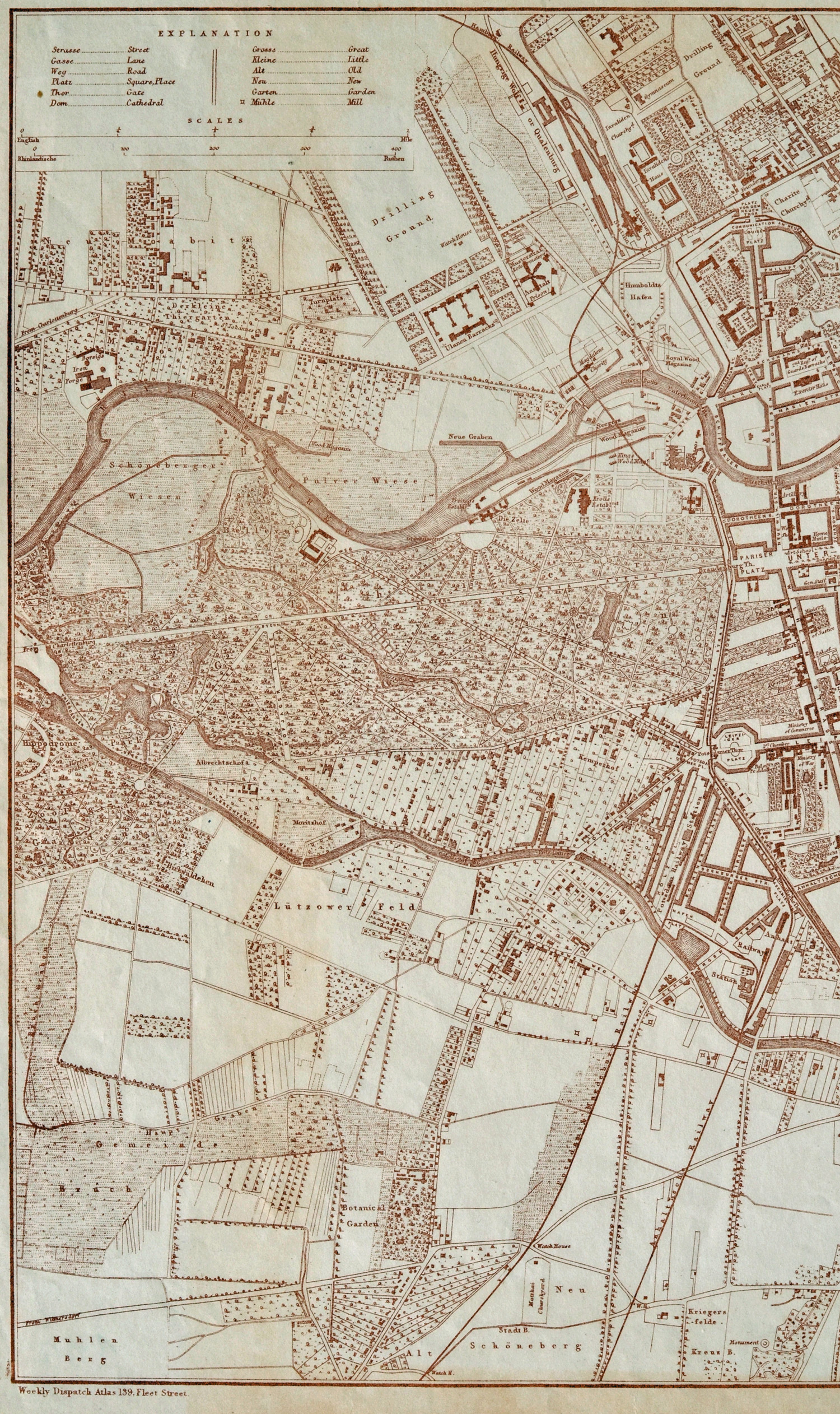 Berlin Stadtplan 1857, 1. Bild, linkes Plandrittel: Tiergarten, Schöneberg, Teile von Mitte
