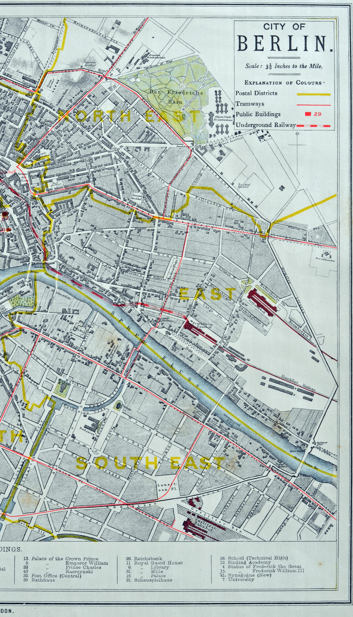 Berlin  city map 1862, 3. part, right part with the post districts: Northeast, East, Southeast