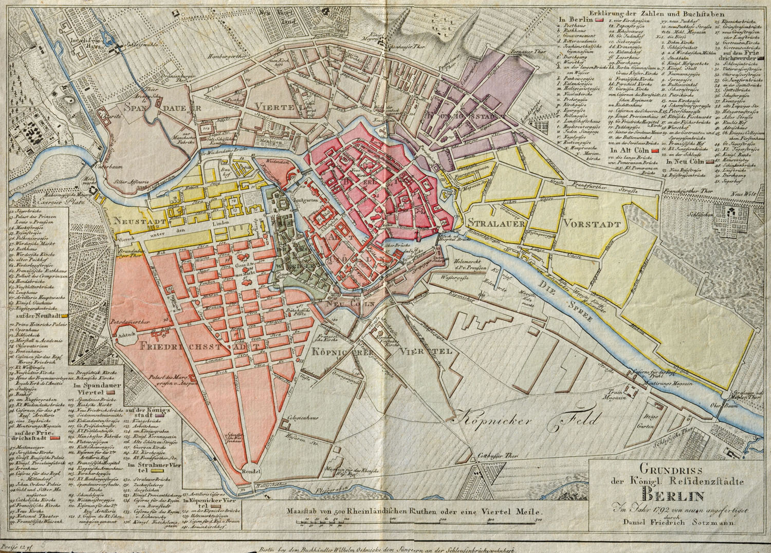 : Berlin Stadtplan 1883, 1. Bild, linke Hälfte mit den Postdistrikten: 
						North, Northwest, West, Southwest